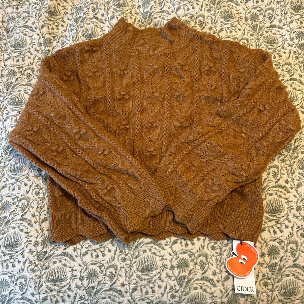 Cider Brown Cowl Neck Cable Knit Sweater